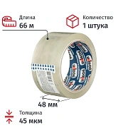 Клейкая лента упаковочная, 48 мм х 66 м, прозрачная, толщина 45 микрон, UNIBOB 600, 29341
