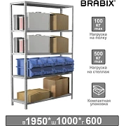 Стеллаж металлический BRABIX 'MS KD-195/60-5', 1950х1000х600 мм, 5 полок, сборная стойка, 291121, S240BR246502