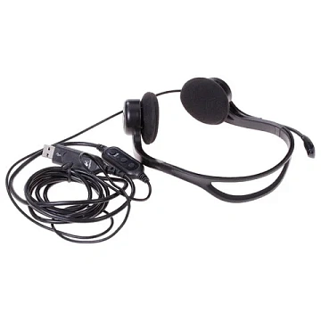 Наушники с микрофоном (гарнитура) LOGITECH PC 960, проводная, компьютерная, 2,4 м, стерео, USB, черная