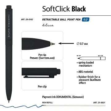 Ручка шариковая автомат. SoftClick.Black 0.7мм синяя 20-0102