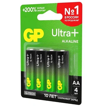 Батарейка Gp Ultra Plus AA LR06, 1.5В, алкалиновая, 4шт/уп
