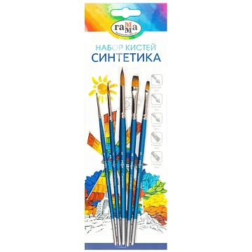 Набор кистей Гамма 'Классические' 5шт., синтетика, круглые № 1, 3, 5, плоские № 5, 8, блистер, европ