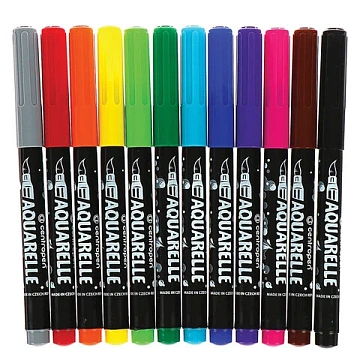 Маркеры-кисти акварельные 12 ЦВЕТОВ CENTROPEN 'Aquarelle', линия письма 1-9 мм, 8683/12ET, 6 8683 1201