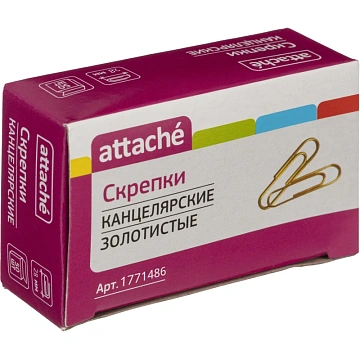 Скрепки Attache омедненные, 28 мм,негофрированные, золотистые, 50 шт/уп