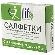 Салфетка марлевая стерильная NEW LIFE КОМПЛЕКТ 10 шт., 12 слоев, 7,5х7,5 см, плотность 36 (±2) г/м2
