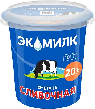 Сметана Экомилк сливочная ГОСТ 20%, 300г