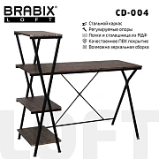 Стол на металлокаркасе BRABIX 'LOFT CD-004', 1200х535х1110 мм, 3 полки, цвет морёный дуб, 641218