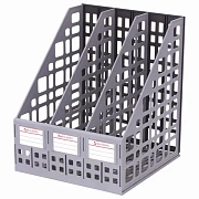Лоток вертикальный для бумаг BRAUBERG 'MAXI Plus', 240 мм, 3 отделения, сетчатый, сборный, серый, 237014