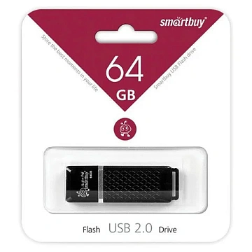 Флеш-диск 64 GB SMARTBUY Quartz USB 2.0, черный, SB64GBQZ-K