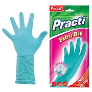 Перчатки МНОГОРАЗОВЫЕ резиновые PACLAN 'Extra Dry', хлопчатобумажное напыление, 100% флок, размер 8,5-9, L (большой) синие, вес 54 г, 7350, 407351