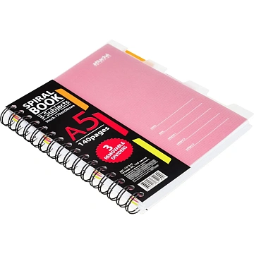 Бизнес-тетрадь 140л,кл,А5,SPIRAL BOOK Розовый,евроспир,обл.пласт,разд.84111