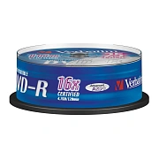 Носители информации DVD-R Printable, 16x, Verbatim Azo Wide, Cake/25, 43538