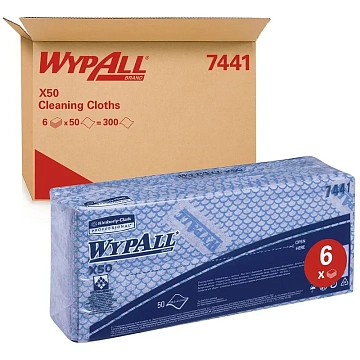 Протирочные салфетки Kimberly-Clark WypAll Х50 7441, листовые, 50шт, 1 слой, синие