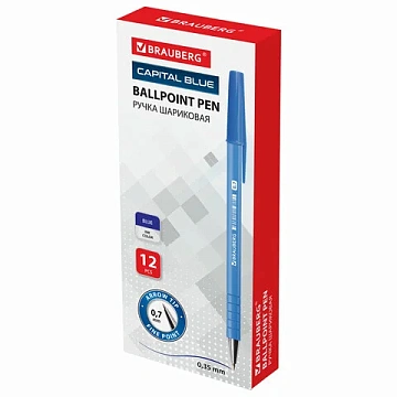 Ручка шариковая BRAUBERG 'Capital blue', СИНЯЯ, корпус soft-touch голубой, узел 0,7 мм, линия письма 0,35 мм, 142493