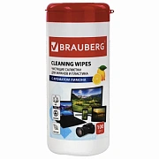 Салфетки для экранов всех типов и пластика BRAUBERG с ароматом 'ЛИМОН', туба 100 шт., влажные, 511688