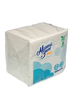 Салфетки бумажные Мягкий знак белые, 2 слоя, 24х24, 100 листов/уп.