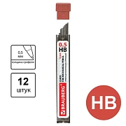 Грифели запасные 0,5 мм, HB, BRAUBERG, КОМПЛЕКТ 12 шт., 'Hi-Polymer', 180445
