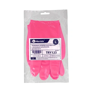 Перчатки резиновые Merida р.L, розовые, с хлопковым напылением