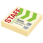Блок самоклеящийся (стикеры) STAFF STANDARD, ПАСТЕЛЬНЫЙ 51х51 мм, желтый, 100 листов, 116577