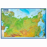 Карта России физическая 157х107 см, 1:5,5М, с ламинацией, интерактивная, европодвес, BRAUBERG, 11239