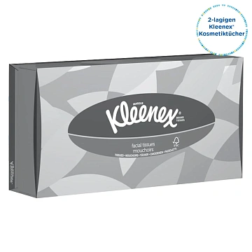 Косметические салфетки Kimberly-Clark Kleenex 100шт, 21.5х18.6см, 2 слоя, белые