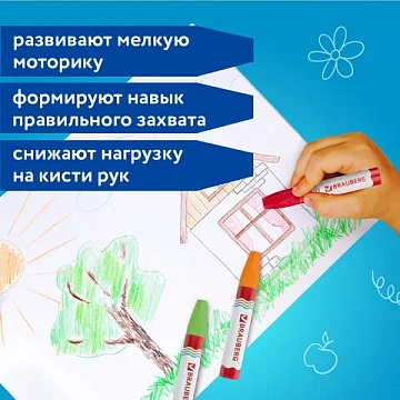 Восковые мелки утолщенные BRAUBERG 'АКАДЕМИЯ', НАБОР 6 цветов, на масляной основе, яркие цвета, 227294