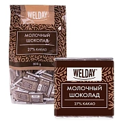 Шоколад порционный высшего качества WELDAY (ВЭЛДЭЙ) 'Молочный 27%', 800 г (160 плиток по 5 г), пакет