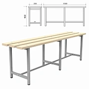 Скамья деревянная на металлокаркасе 'СТ 3', 1500х350х460 мм, регулируемые опоры, каркас металлически
