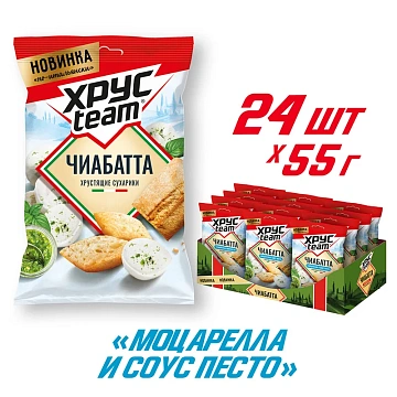 Сухарики Хрусteam Чиабатта с моцареллой и соусом песто, 55г