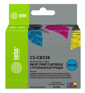 Картридж струйный Cactus CS-CB338, №141XL, 18мл, цветной