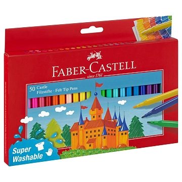 Фломастеры Faber-Castell 'Замок', 50цв., смываемые, картон, европодвес