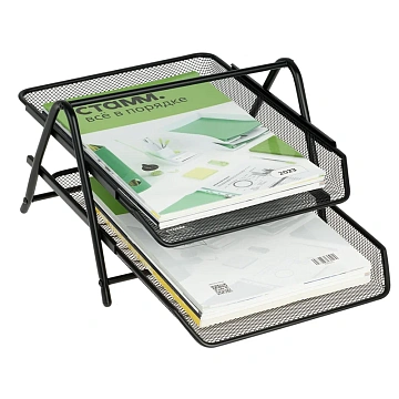 Лоток для бумаг горизонтальный СТАММ, 2 секции, металл, черный