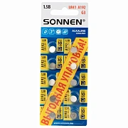 Батарейки алкалиновые 'таблетка' КОМПЛЕКТ 10 шт., SONNEN Alkaline, 192A (G3, LR41), в блистере, 4571