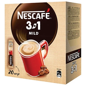 Кофе растворимый порционный NESCAFE '3 в 1 Мягкий', КОМПЛЕКТ 20 пакетиков по 14,5 г, 12460876