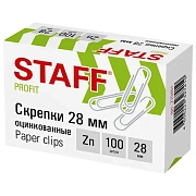 Скрепки STAFF, 28 мм, оцинкованные, 100 шт., в картонной коробке, 270451