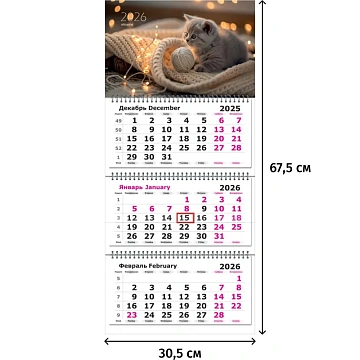 Календарь настенный 3-х блочный 2026 Трио Стандарт,305х675,Рыж. Джентельмен