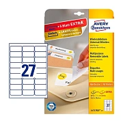 Этикетки удаляемые Avery Zweckform L4737REV-25, белые, 63.5х29.6мм, 27шт на листе А4, 30 листов