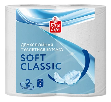 Туалетная бумага Fine Life 2 слоя, 4 рулона, 18 м, белая