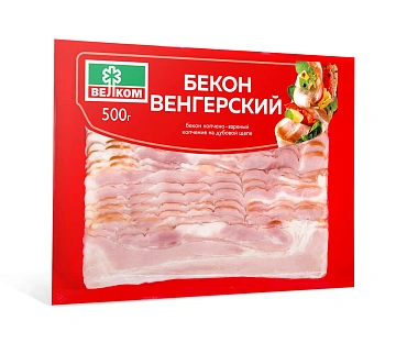 Бекон Велком Венгерский варено-копченый, 500г, нарезка