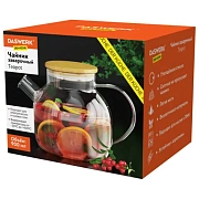 Чайник заварочный 900 мл 'Бочонок', жаропрочное стекло, спиральное сито, DASWERK (ДАСВЕРК), 608644