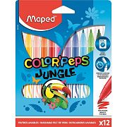 Фломастеры MAPED (Франция) 'Color'Peps Jungle', 12 цветов, смываемые, вентилируемый колпачок, 845420