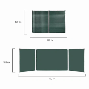 Доска для мела магнитная 3-х элементная 100х150/300 см, ДОПОЛНИТЕЛЬНАЯ ЛИНИЯ/КЛЕТКА, зеленая, BRAUBE