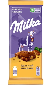 Шоколад Milka Цельный миндаль молочный, 80г