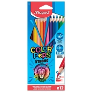 Карандаши цветные MAPED 'COLOR PEP'S Strong', 12 цветов, трехгранные, грифель 3,2 мм, 862712