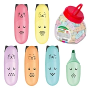 Текстовыделитель мини BRAUBERG KIDS 'CUTE CATS PASTEL', АССОРТИ В ПЛАСТИКОВОЙ БАНКЕ, линия 1-5 мм, 152434.