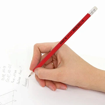 Карандаш чернографитный STAFF 'Basic' BLP-744, 1 шт., НВ, с ластиком, пластик, корпус ассорти, 181744