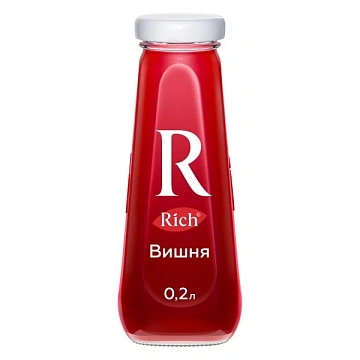 Нектар RICH 0,2 л, вишня, подходит для детского питания, стеклянная бутылка, 1714901