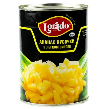 Ананас Lorado кусочки в легком сиропе, 565г