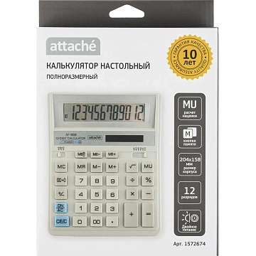 Калькулятор настольный ПОЛН/Р Attache AF-888,12р,дв.пит,204x158мм, белый