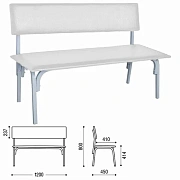 Банкетка со спинкой 'Астрид', 1200х450х800 мм, каркас светло-серый, кожзам светло-серый